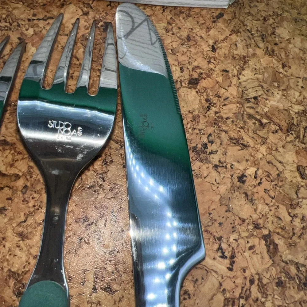 Vintage Studio Nova Flatware Silverware Forest Green Handles 5‎ Pieces For one